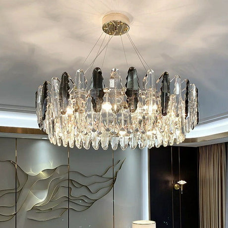 Crystal Drum Suspension Chandelier For Modern Living Room Lighting Clear / 31.5