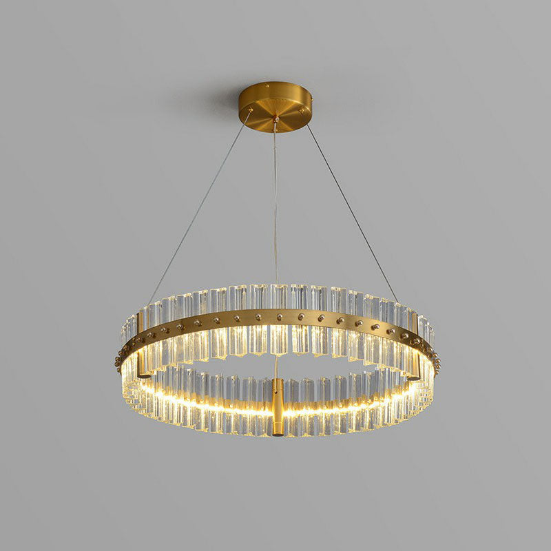 Minimalist Gold Led Crystal Ring Chandelier For Bedroom / 23.5