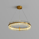 Minimalist Gold Led Crystal Ring Chandelier For Bedroom / 23.5