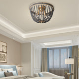 Traditional Beaded Black Crystal Flush Mount Ceiling Lamp - 3-Light Brass Fixture For Bedrooms