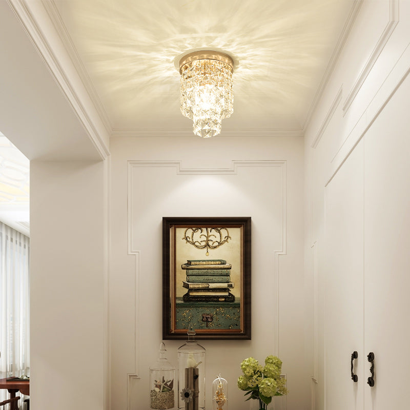 Copper Mini Flush Mount Crystal Ceiling Light - Double Tier 1-Light
