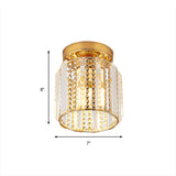 Cylindrical Crystal Mini Flush Lamp - Elegant 1-Light Golden Corridor Ceiling Mounted Light 7 Wide