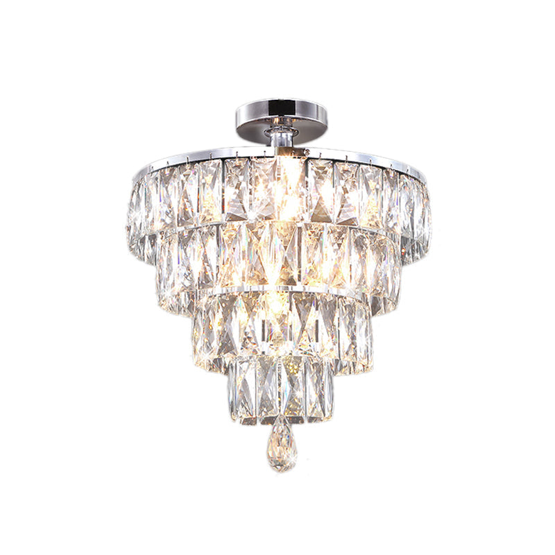 Modernist Crystal 5-Light Flush Ceiling Light In Chrome - Droplets Collection