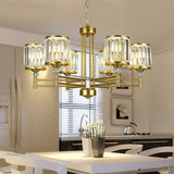 Modern Crystal Radial Hanging Chandelier With Brass Finish - Perfect For Bedroom Lighting
