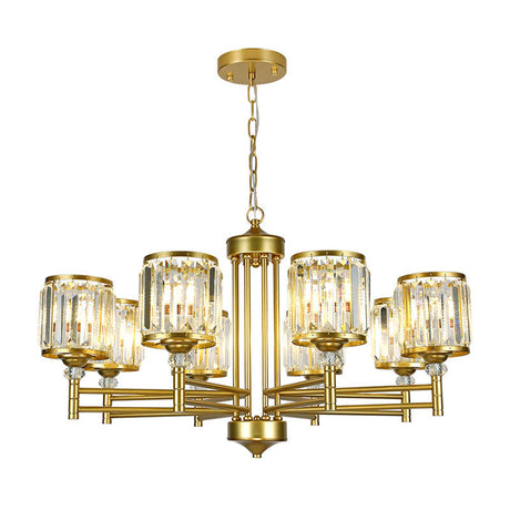Modern Crystal Radial Hanging Chandelier With Brass Finish - Perfect For Bedroom Lighting