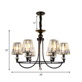 Modern Crystal Pendant Light In Black - Tapered Design 4/6/8 Lights Hanging From Ceiling