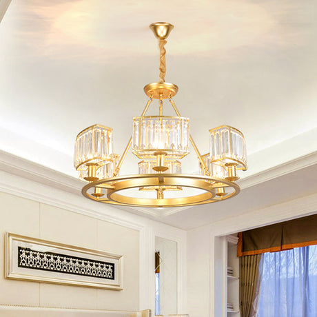 Modern Black/Gold Circle Crystal Ceiling Chandelier - 4/6 Lights Hanging Fixture For Bedroom 6 /