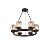 Contemporary Black Bedroom Chandelier With Cylindrical Crystal Shade - 3/6/8 Lights