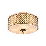 Classic Drum Metal Flush Mount Lamp Brass Finish 4/5 Lights 16/19.5 Wide Living Room Ceiling