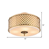 Classic Drum Metal Flush Mount Lamp Brass Finish 4/5 Lights 16/19.5 Wide Living Room Ceiling