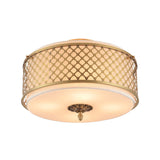Classic Drum Metal Flush Mount Lamp Brass Finish 4/5 Lights 16/19.5 Wide Living Room Ceiling