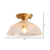 Classic Dome Crystal Semi Flush Mount Light In Brass For Living Room - 1 Ceiling Lighting
