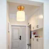Traditional Gold Cylinder Glass Flush Fixture - 1 Light Living Room Ceiling