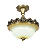 Traditional Bronze Semi Flush Ceiling Light With Frosted Glass Shade - 3 Lights For Corridors