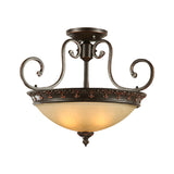 Semi Flush Corridor Ceiling Lamp With Frosted Glass Bowl Shade Traditional Brown 3-Light