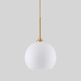 Brass Finish Hanging Pendulum Light With White Glass Dome - Simplicity Design Single-Bulb