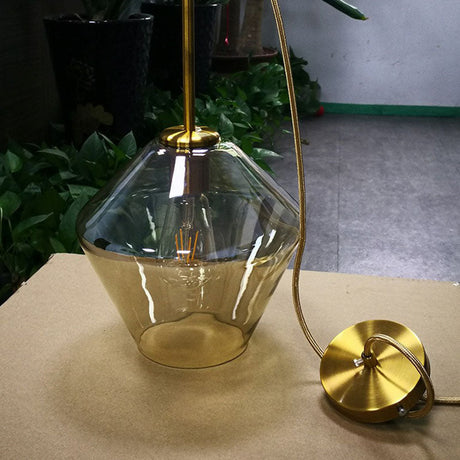 Diamond-Shaped 3-Bulb Gold Pendant Ceiling Light With Blown Glass