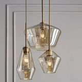 Diamond-Shaped 3-Bulb Gold Pendant Ceiling Light With Blown Glass