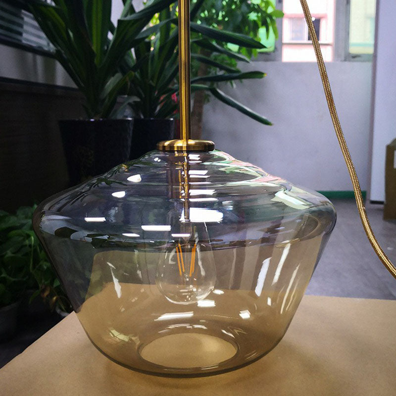 Diamond-Shaped 3-Bulb Gold Pendant Ceiling Light With Blown Glass