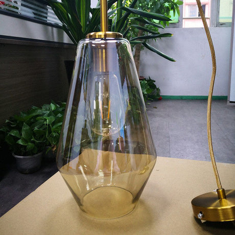 Diamond-Shaped 3-Bulb Gold Pendant Ceiling Light With Blown Glass