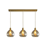 Teardrop Glass Cluster Pendant - Post-Modern Brass 3-Light Hanging Lamp Amber / Linear