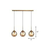 Sleek Glass 3-Bulb Spherical Ceiling Light Fixture In Brass For Minimalistic Dining Rooms