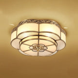 Traditional Brass Finish Ceiling Mount Lamp With Frost Glass - Flower Corridor Flush Light Fixture 4