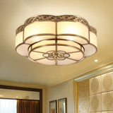 Traditional Brass Finish Ceiling Mount Lamp With Frost Glass - Flower Corridor Flush Light Fixture