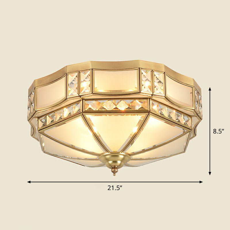 Octagonal Flush Mount Ceiling Light With Crystal Accent - Classic Brass Finish / 21.5