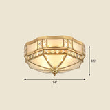 Octagonal Flush Mount Ceiling Light With Crystal Accent - Classic Brass Finish / 14