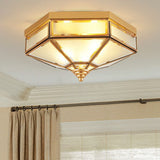 Frosted Glass Brass Hexagonal Ceiling Flush Light - Traditional Mount Lighting