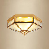 Frosted Glass Brass Hexagonal Ceiling Flush Light - Traditional Mount Lighting