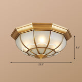 Brass Flush Mount Lamp With Frost Glass Dome Classic Bedroom Ceiling Lighting Fixture / 23.5