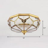Antique Brass Dining Room Ceiling Lamp With Polygon Semi-Opaque Flush Mount Shade 4 /