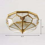 Antique Brass Dining Room Ceiling Lamp With Polygon Semi-Opaque Flush Mount Shade 10 /