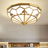 Traditional Brass Flush Ceiling Light Fixture With Frosted Glass Panes - Ideal For Bedrooms 3 /