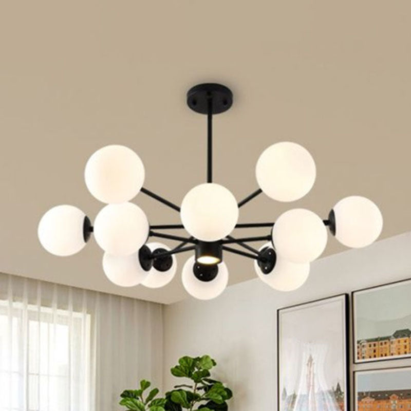 Nordic Frosted White Glass Chandelier For Dining Room - Black Bubbles Lighting