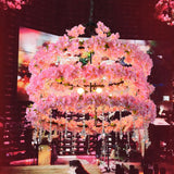 Cherry Wreath Chandelier - 6-Bulb Loft Style Pink Metallic Ceiling Light With Crystal Deco