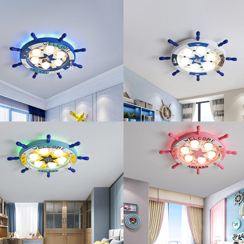 Kids Room Cartoon Rudder Led Flush-Mount Ceiling Light Fixture