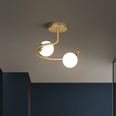 Semi Flush Mount Ceiling Light In Gold With Cream Glass Artistry - Sphere Corridor