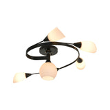 Twisted Living Room Semi Mount Lighting - Traditional Frosted Glass Ceiling Light With 4/6 Lights In