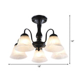 Black Semi Flush Light With Frosted Glass Bell Shades - Ideal For Living Room Ceiling Mount