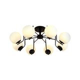 Sputnik Semi Flush Light: 3/5/6 Lights White Glass Ceiling Fixture For Living Room
