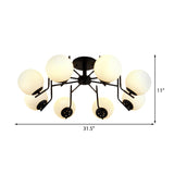 Sputnik Semi Flush Light: 3/5/6 Lights White Glass Ceiling Fixture For Living Room
