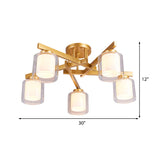 Cylinder Semi Mount Bedroom Lighting - Clear Glass White Ceiling Light 4/5/6 Lights