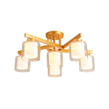 Cylinder Semi Mount Bedroom Lighting - Clear Glass White Ceiling Light 4/5/6 Lights