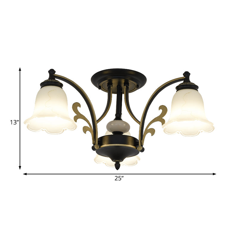 Vintage Floral White Glass Ceiling Lamp With 3/6/8 Lights For Dining Room - Semi Flush Mount In