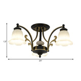 Vintage Floral White Glass Ceiling Lamp With 3/6/8 Lights For Dining Room - Semi Flush Mount In