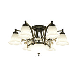 Vintage Floral White Glass Ceiling Lamp With 3/6/8 Lights For Dining Room - Semi Flush Mount In