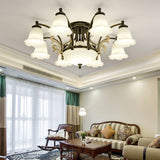 Vintage Floral White Glass Ceiling Lamp With 3/6/8 Lights For Dining Room - Semi Flush Mount In